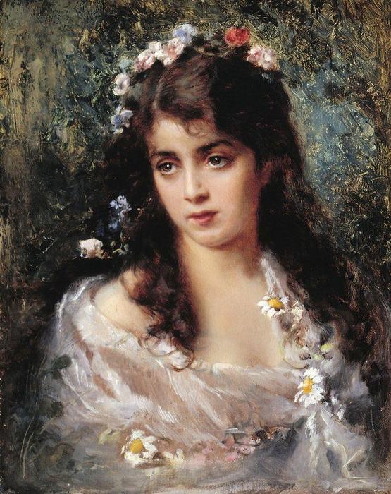 WikiOO.org - Енциклопедия за изящни изкуства - Живопис, Произведения на изкуството Konstantin Yegorovich Makovsky - Girl dressed as Flora