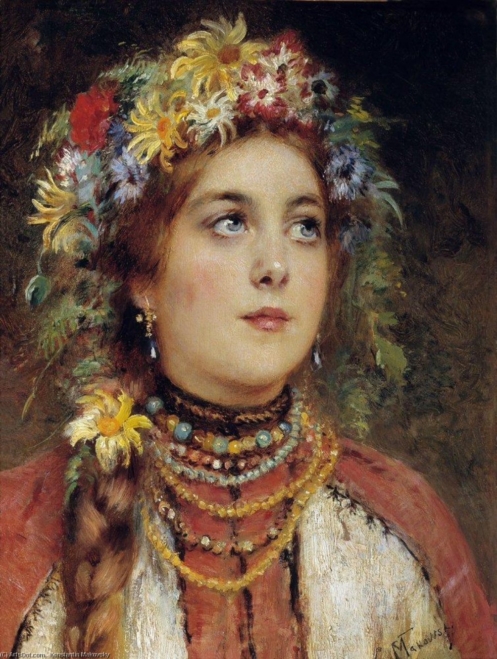 Wikioo.org - The Encyclopedia of Fine Arts - Painting, Artwork by Konstantin Yegorovich Makovsky - Russian Beauty in Summer Garland