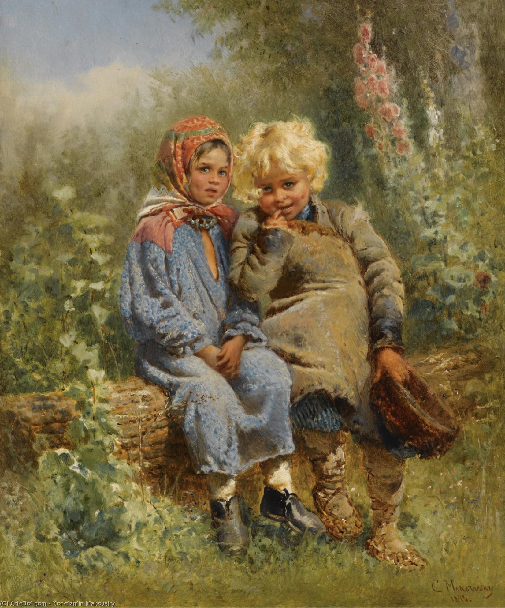 WikiOO.org – 美術百科全書 - 繪畫，作品 Konstantin Yegorovich Makovsky - 农民 孩子们  在  休息