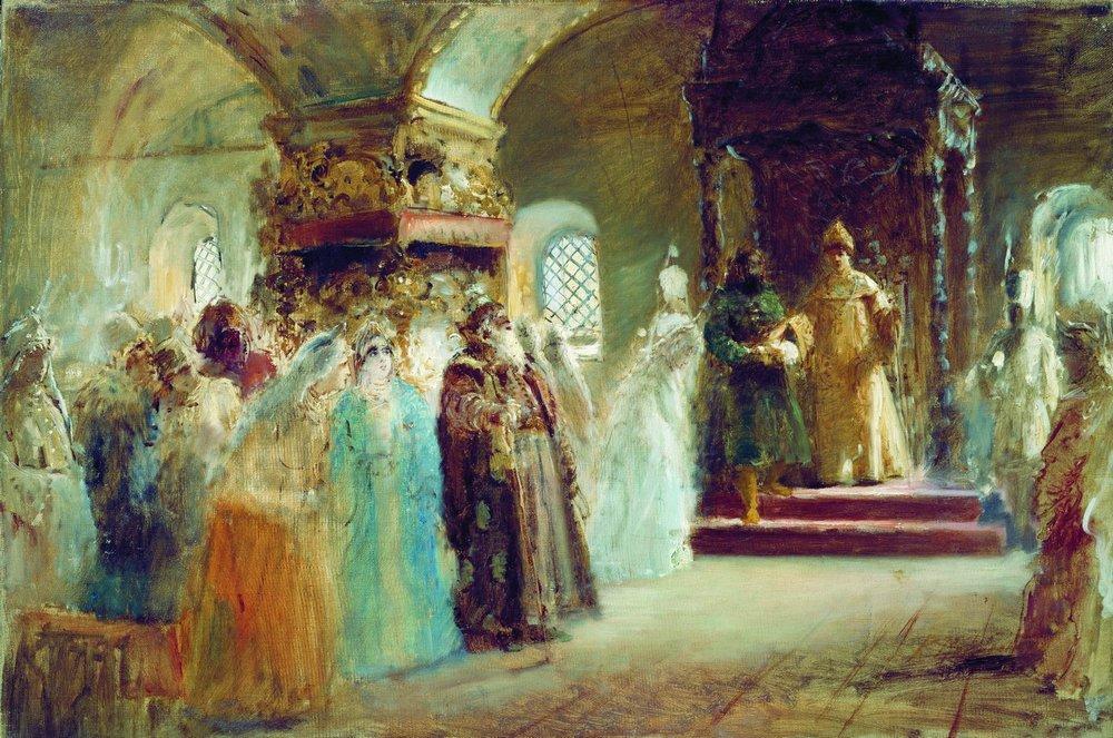Wikioo.org - The Encyclopedia of Fine Arts - Painting, Artwork by Konstantin Yegorovich Makovsky - Tsar Alexei Michaylovich choosing a bride