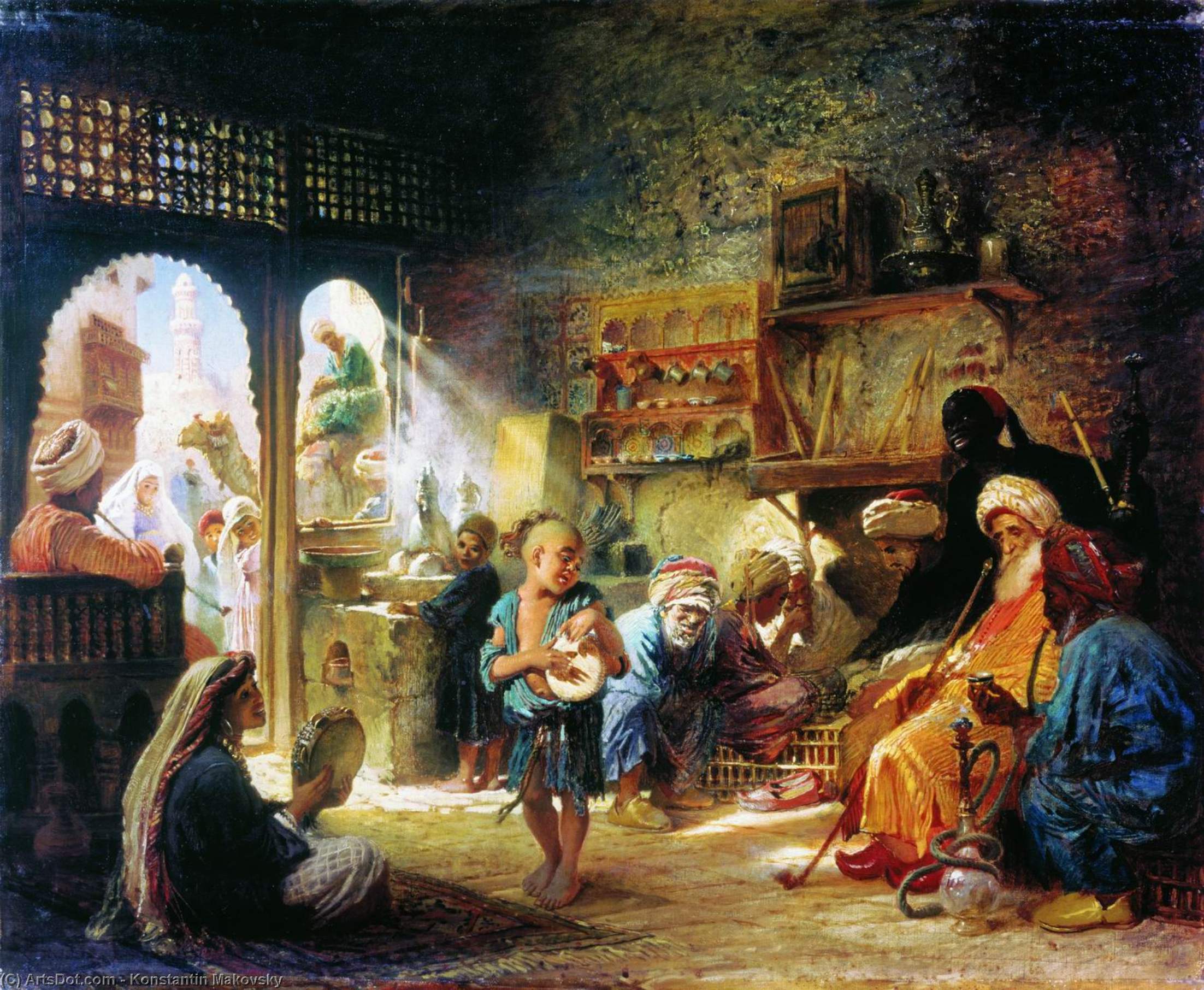 Wikioo.org - The Encyclopedia of Fine Arts - Painting, Artwork by Konstantin Yegorovich Makovsky - Coffee House in Cairo