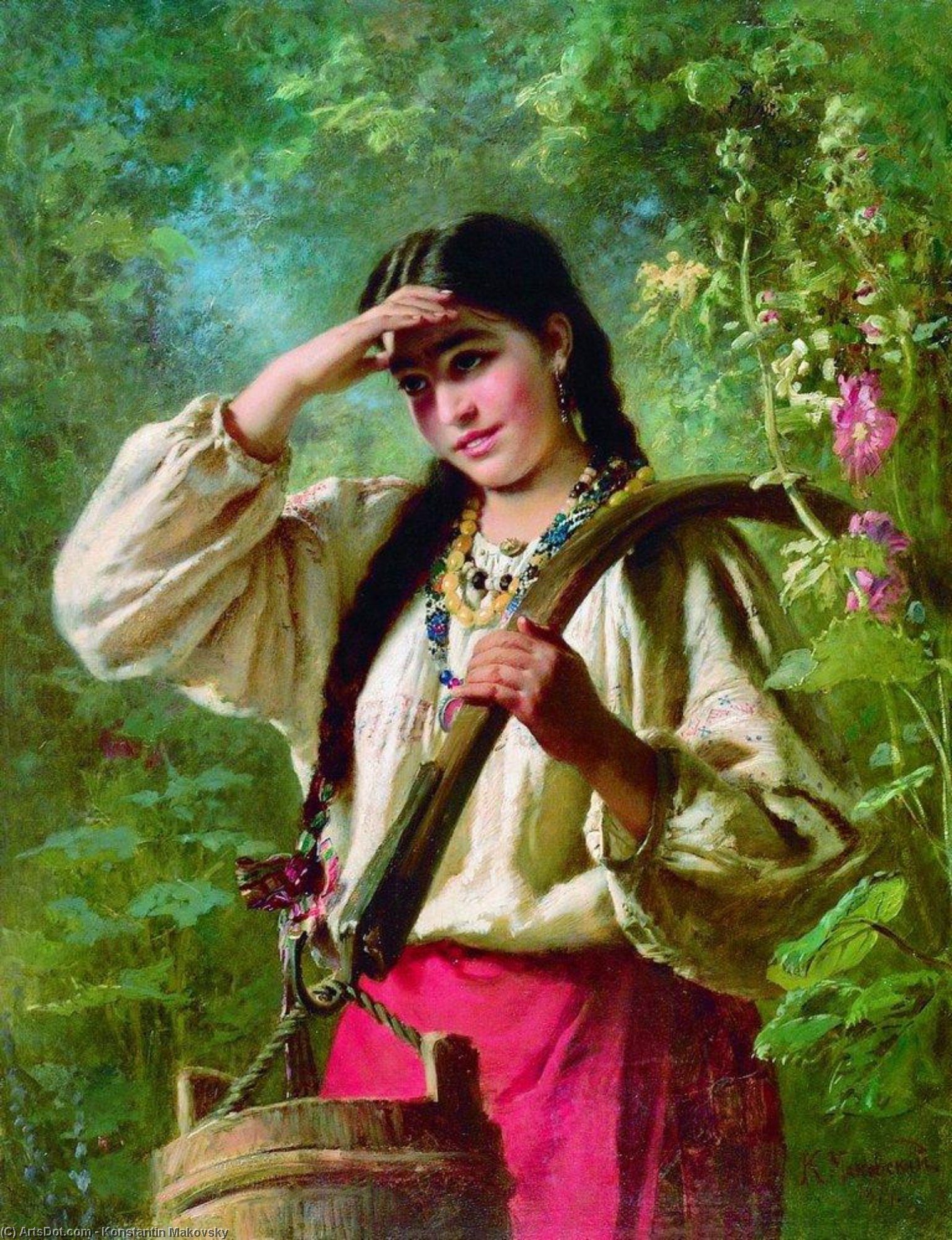 Wikioo.org - The Encyclopedia of Fine Arts - Painting, Artwork by Konstantin Yegorovich Makovsky - Girl with a yoke