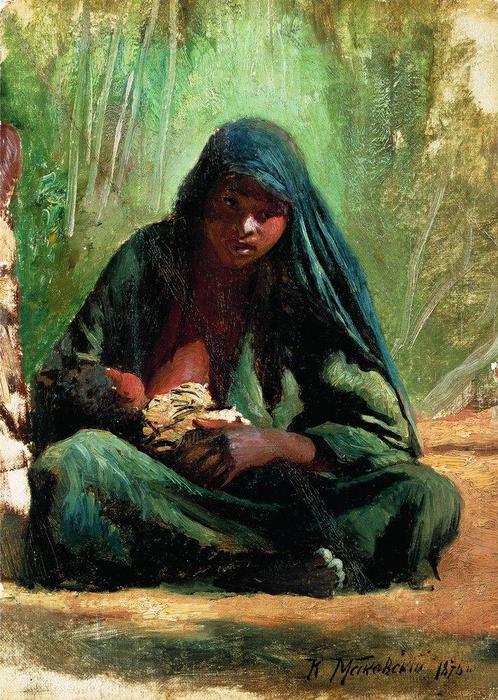 Wikioo.org - The Encyclopedia of Fine Arts - Painting, Artwork by Konstantin Yegorovich Makovsky - Egyptian with a child