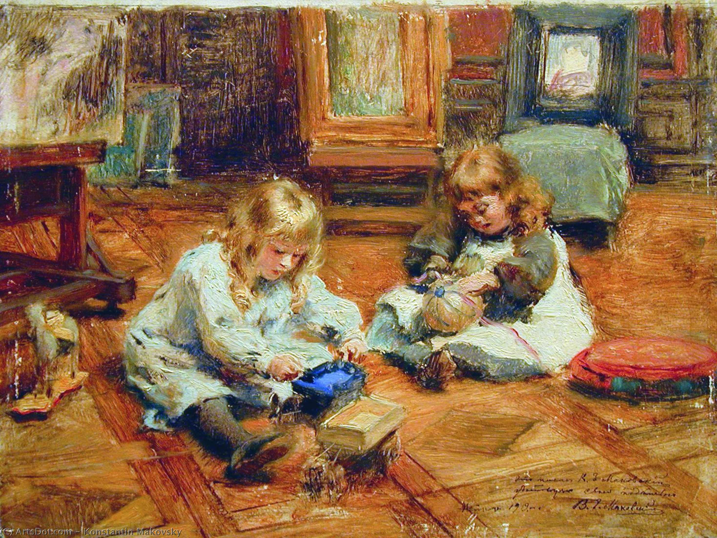 Wikioo.org - The Encyclopedia of Fine Arts - Painting, Artwork by Konstantin Yegorovich Makovsky - Children playing in the Workshop