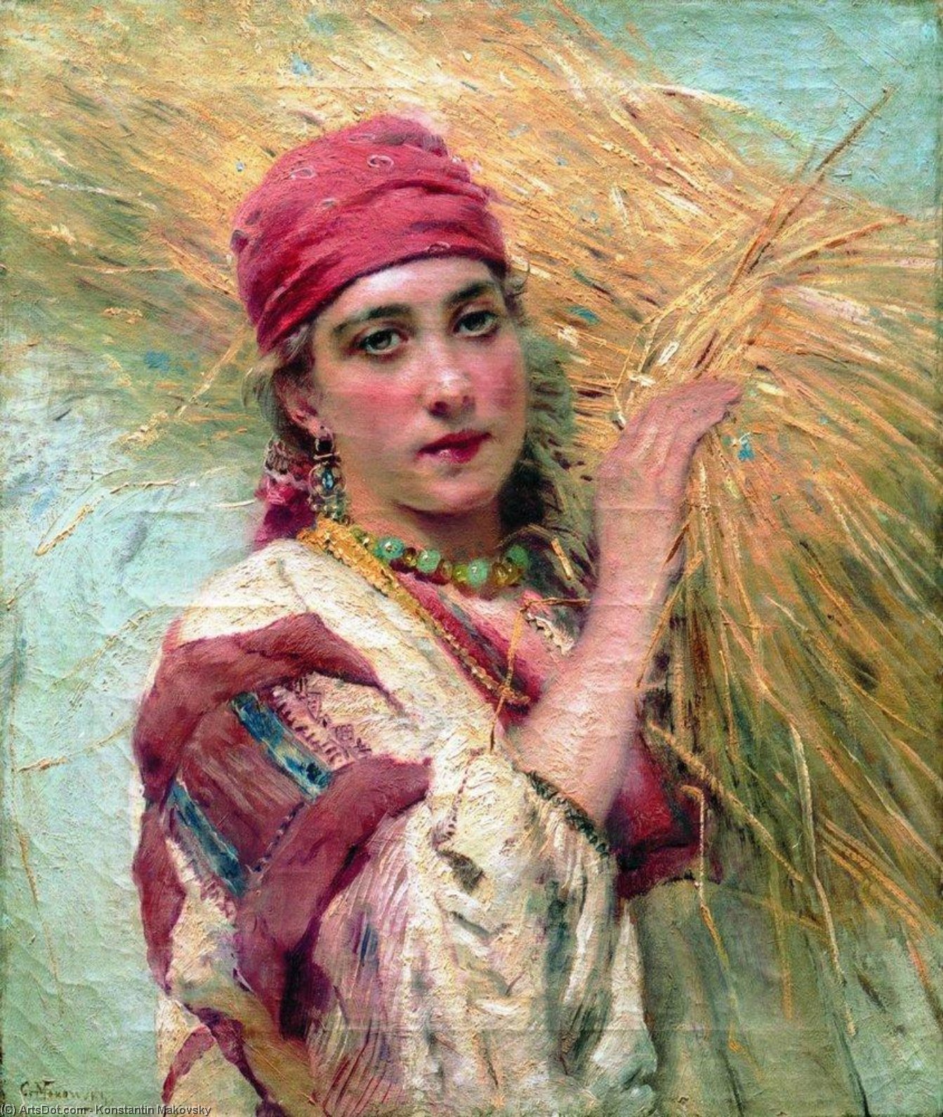 Wikioo.org - The Encyclopedia of Fine Arts - Painting, Artwork by Konstantin Yegorovich Makovsky - Girl with a sheaf