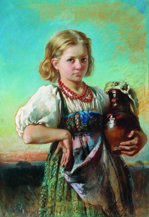 Wikioo.org - The Encyclopedia of Fine Arts - Painting, Artwork by Konstantin Yegorovich Makovsky - Girl with Jug