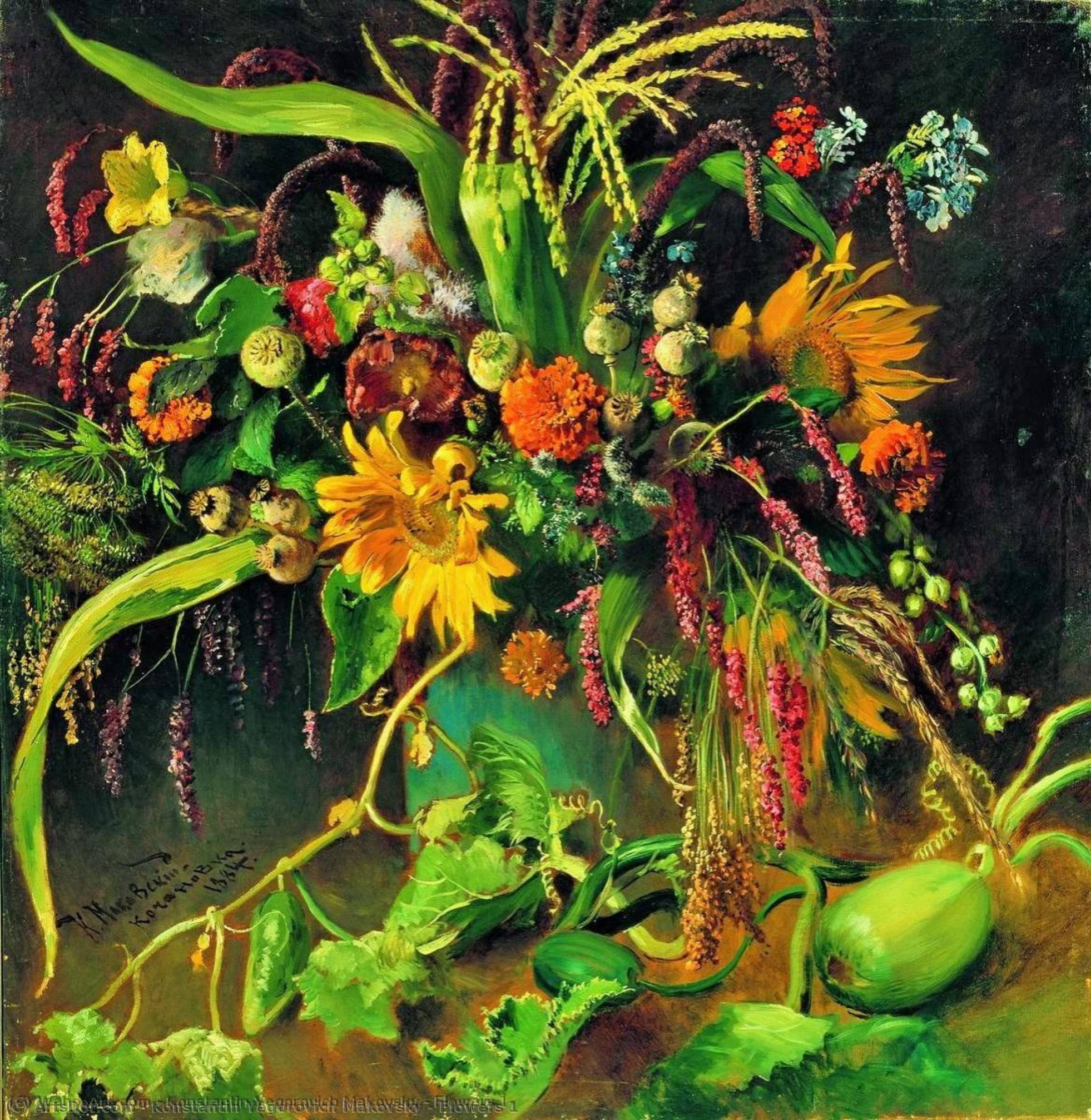 Wikioo.org - สารานุกรมวิจิตรศิลป์ - จิตรกรรม Konstantin Yegorovich Makovsky - Flowers 1