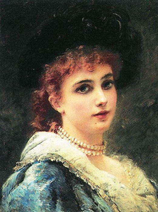 Wikioo.org - The Encyclopedia of Fine Arts - Painting, Artwork by Konstantin Yegorovich Makovsky - Parisienne in pearl necklace