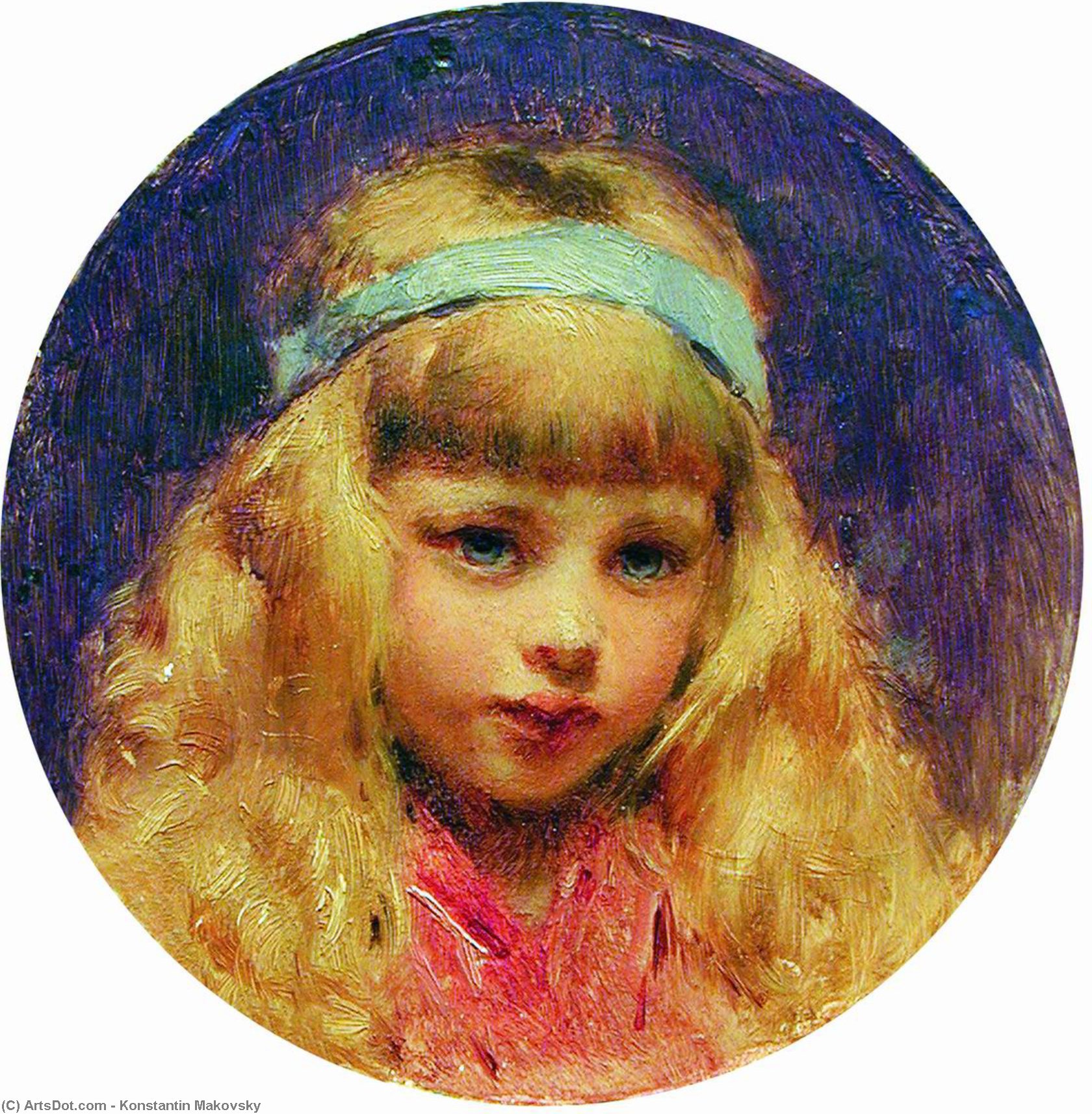 Wikioo.org - The Encyclopedia of Fine Arts - Painting, Artwork by Konstantin Yegorovich Makovsky - Portrait of the Girl with a Blue Ribbon in a Hair