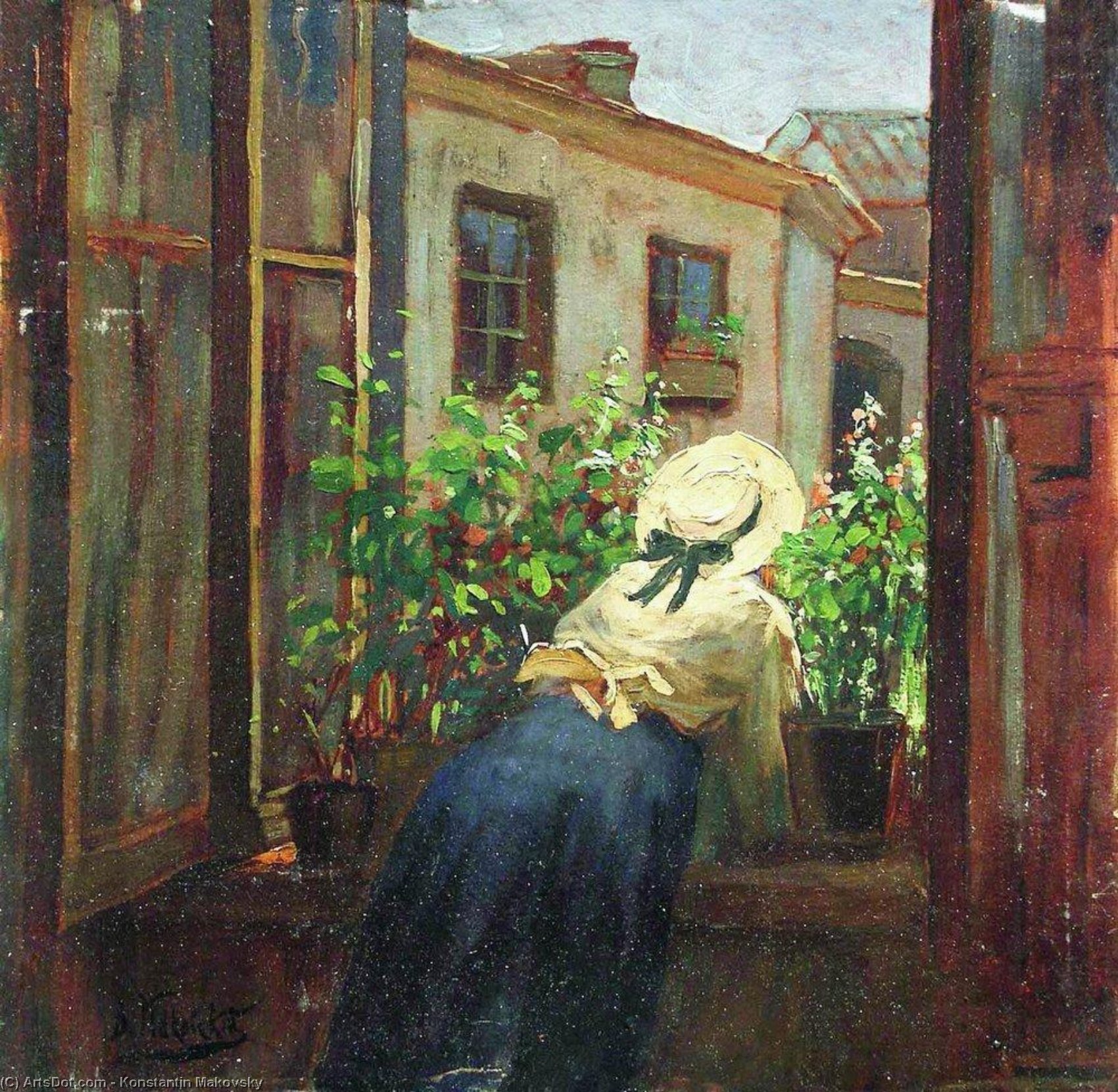 Wikioo.org – La Enciclopedia de las Bellas Artes - Pintura, Obras de arte de Konstantin Yegorovich Makovsky - por el abierta ventana
