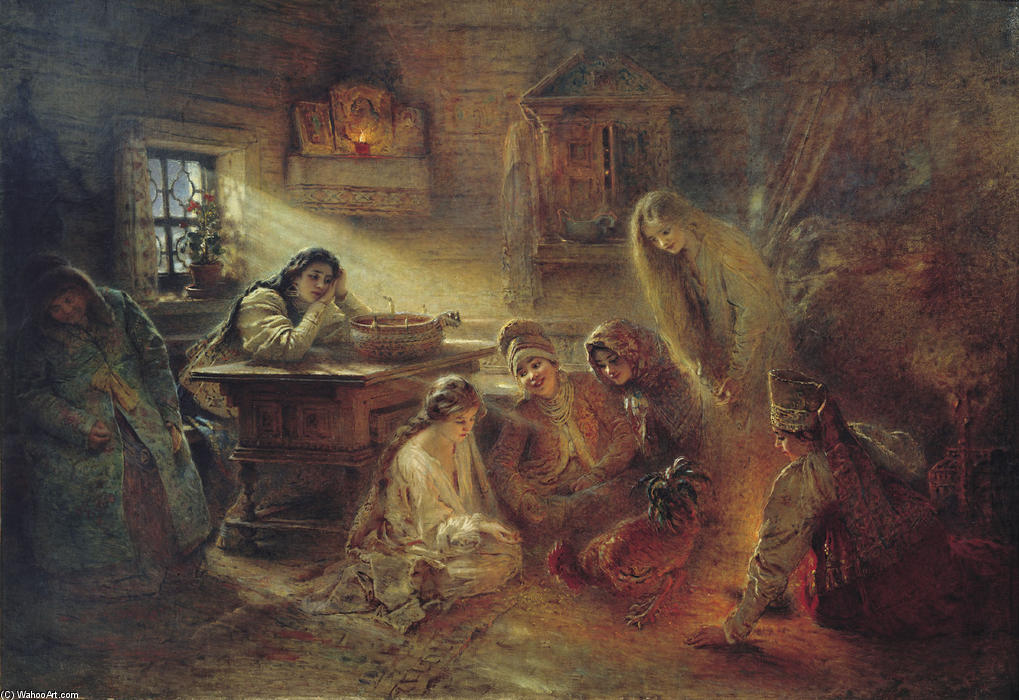 Wikioo.org - The Encyclopedia of Fine Arts - Painting, Artwork by Konstantin Yegorovich Makovsky - Christmas Fortune Telling