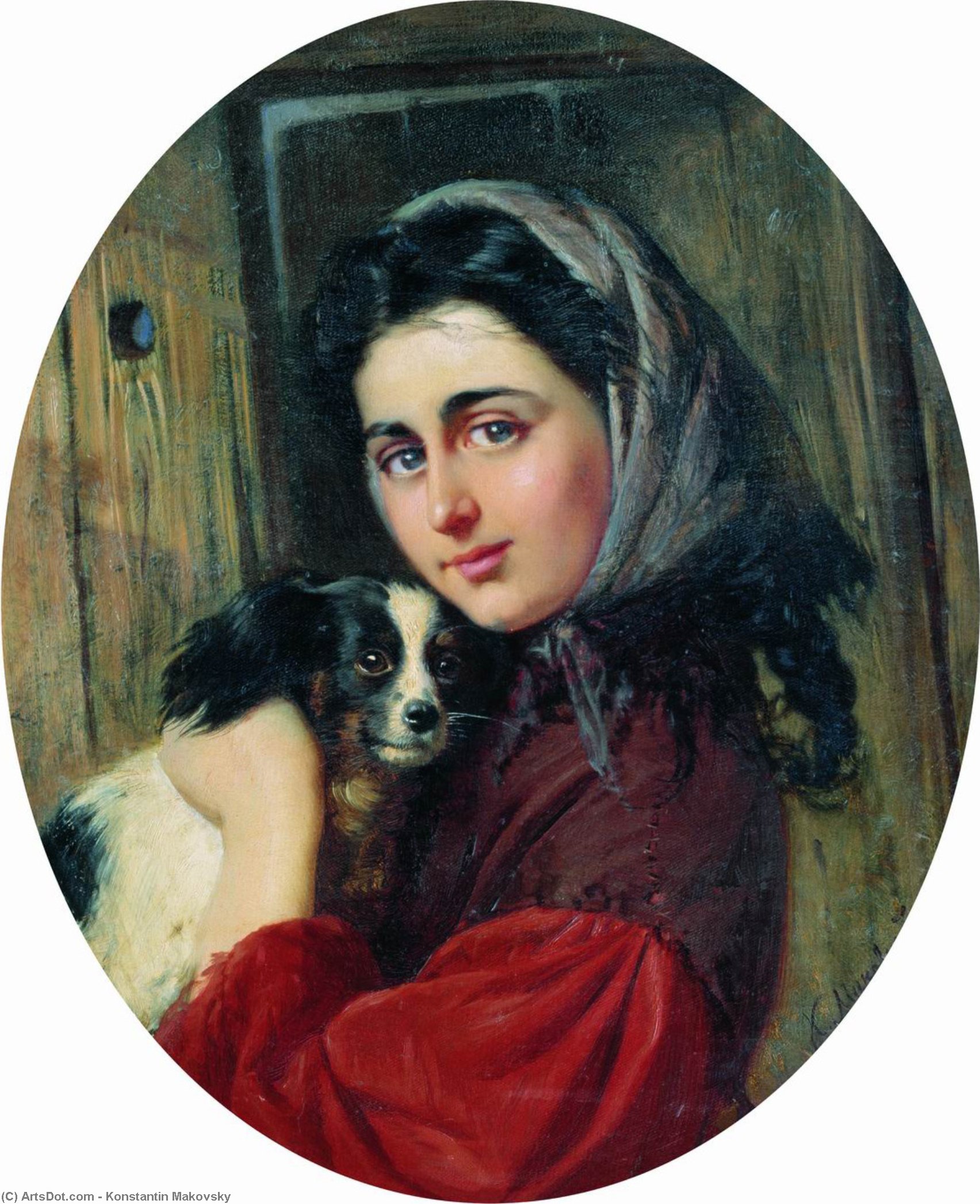 Wikioo.org - The Encyclopedia of Fine Arts - Painting, Artwork by Konstantin Yegorovich Makovsky - Girl with dog