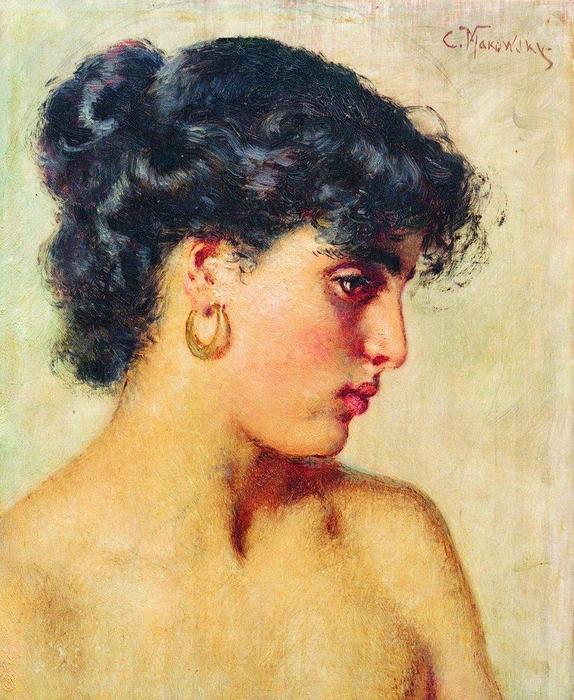 Wikioo.org – L'Encyclopédie des Beaux Arts - Peinture, Oeuvre de Konstantin Yegorovich Makovsky - portrait de foncé `haired` la beauté