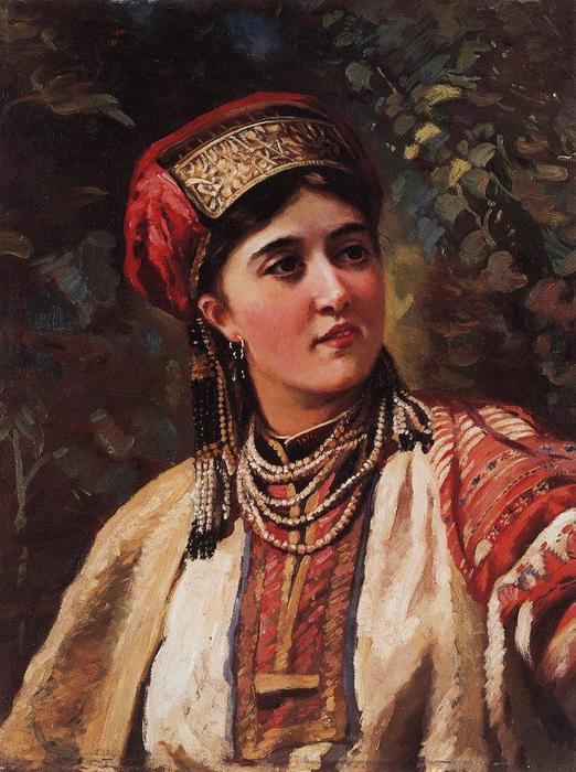 Wikioo.org – La Enciclopedia de las Bellas Artes - Pintura, Obras de arte de Konstantin Yegorovich Makovsky - mujer en a nacional `costume`