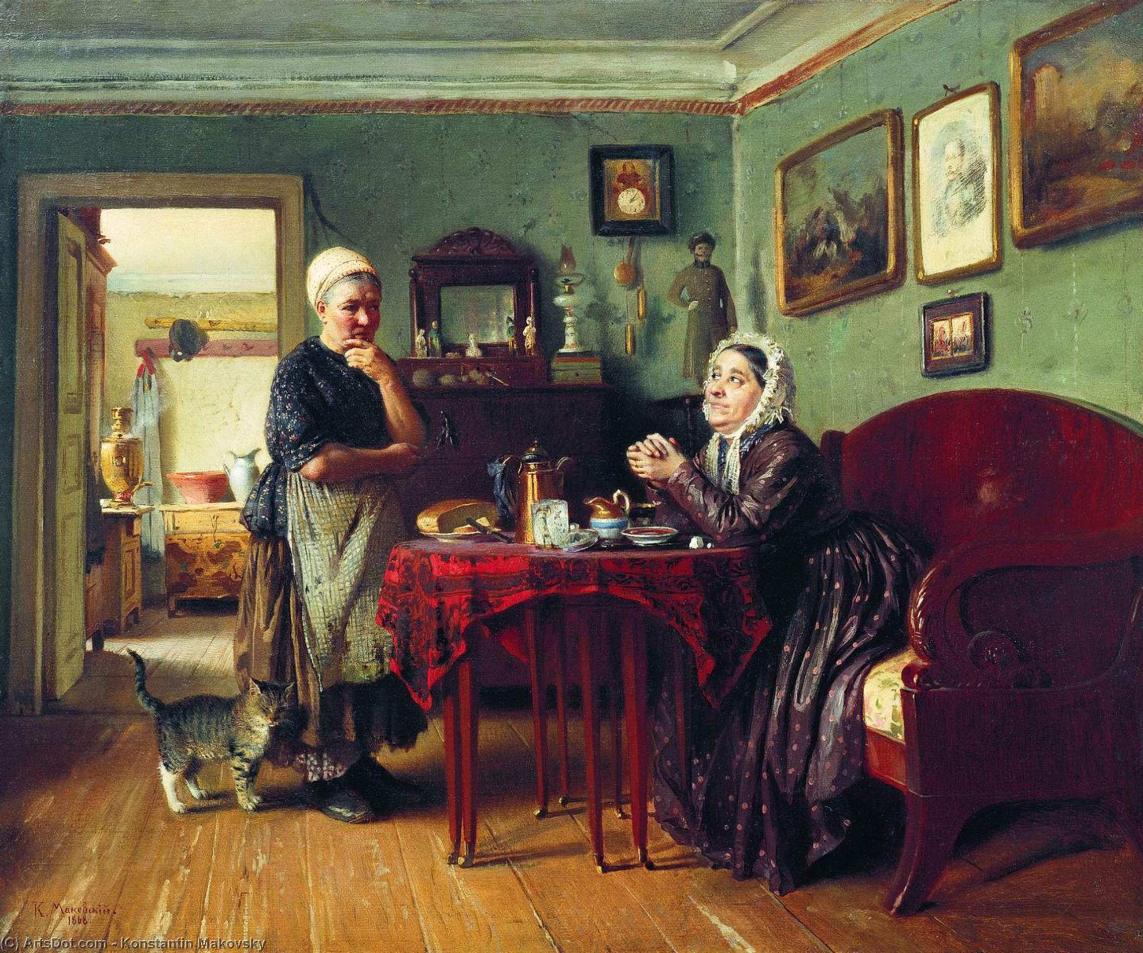 Wikioo.org - The Encyclopedia of Fine Arts - Painting, Artwork by Konstantin Yegorovich Makovsky - Household Conversation