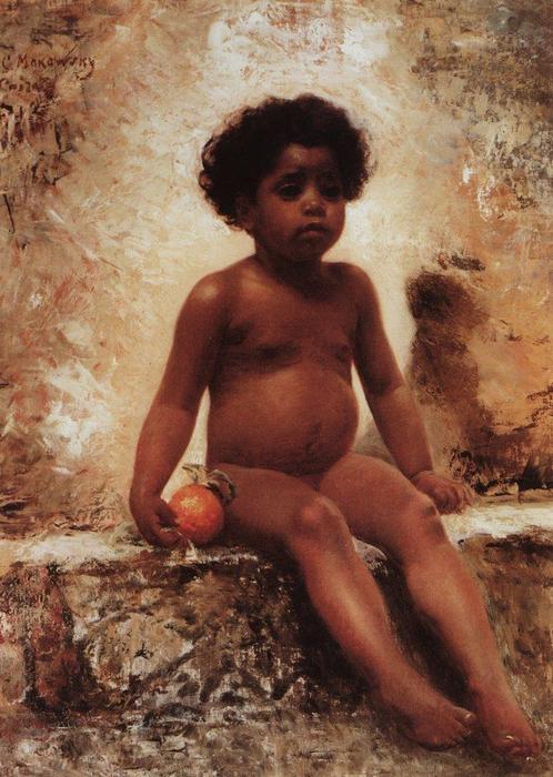 Wikioo.org - The Encyclopedia of Fine Arts - Painting, Artwork by Konstantin Yegorovich Makovsky - Arab Boy with an Orange