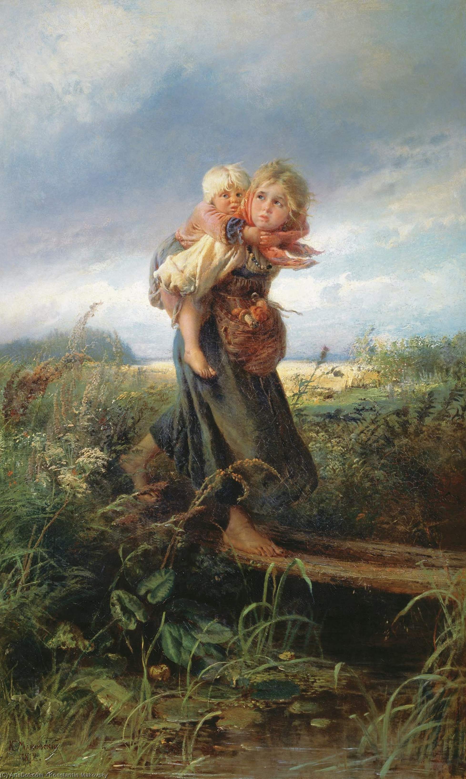 Wikioo.org – La Enciclopedia de las Bellas Artes - Pintura, Obras de arte de Konstantin Yegorovich Makovsky - niños corriendo  de  el  tormenta