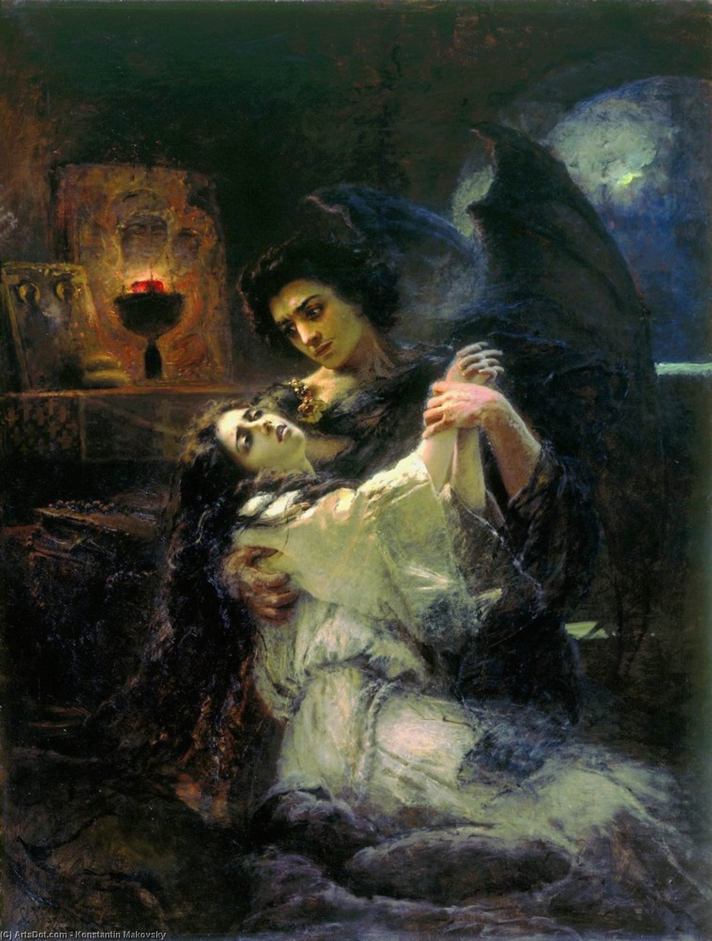 WikiOO.org - Encyclopedia of Fine Arts - Lukisan, Artwork Konstantin Yegorovich Makovsky - Tamara and Demon