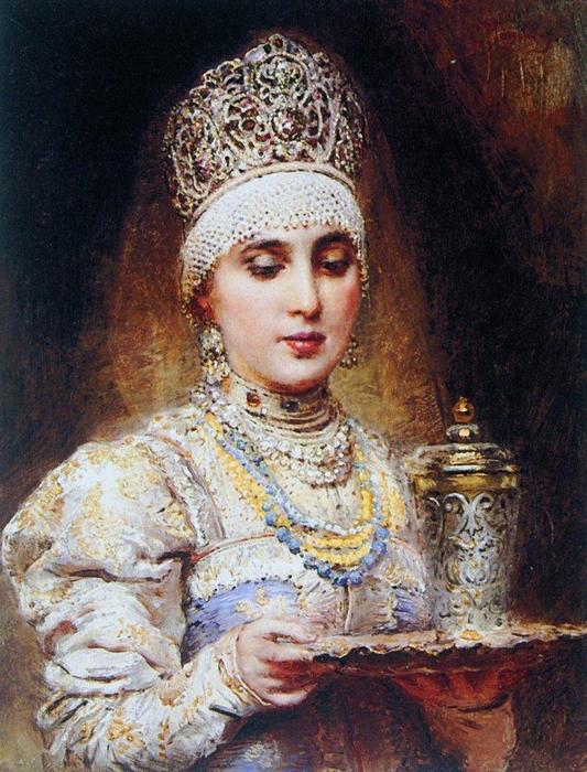 Wikioo.org - The Encyclopedia of Fine Arts - Painting, Artwork by Konstantin Yegorovich Makovsky - Boyaryshnya with a Tray