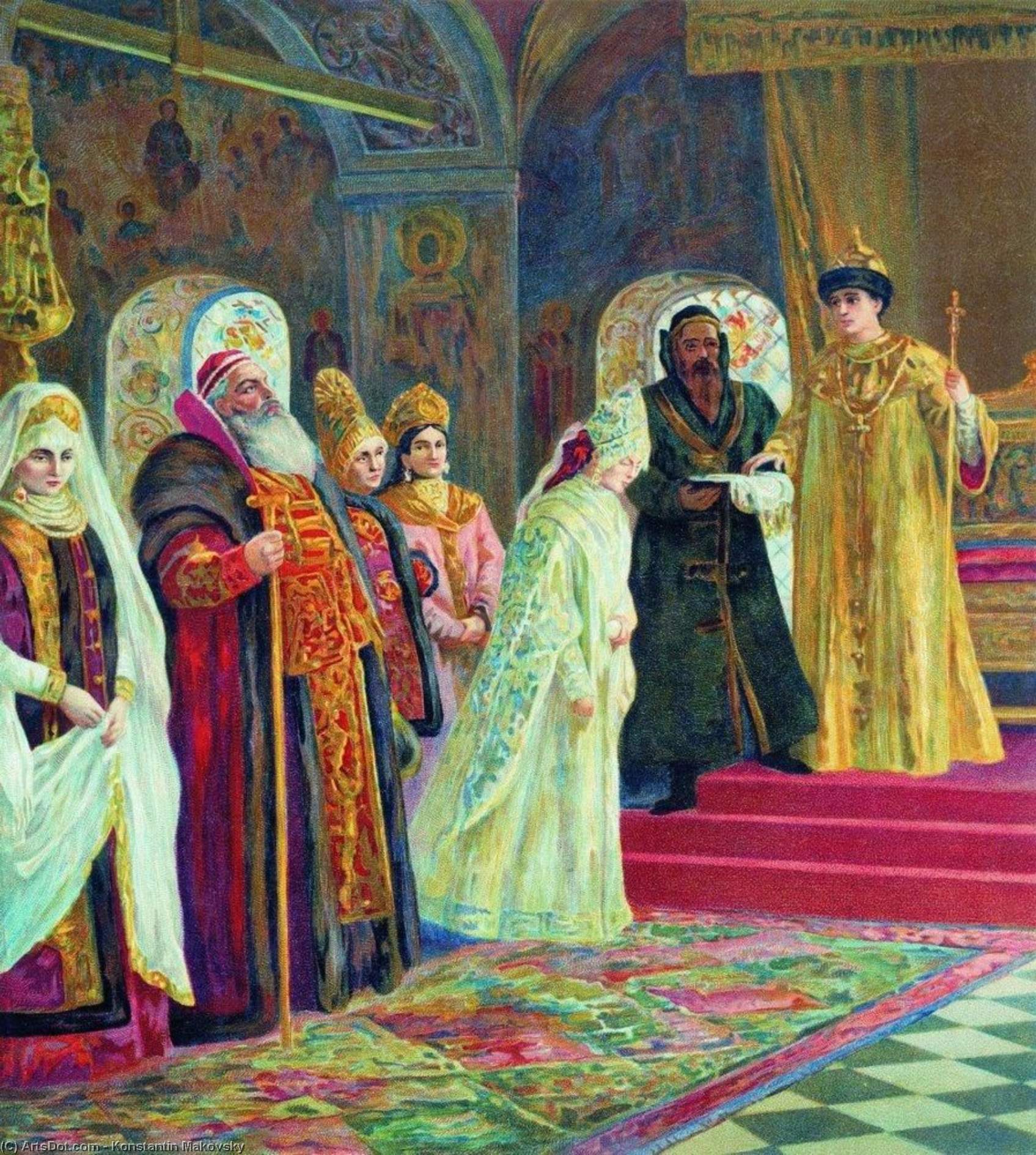 Wikioo.org - The Encyclopedia of Fine Arts - Painting, Artwork by Konstantin Yegorovich Makovsky - The choice of a bride by Alexis of Russia