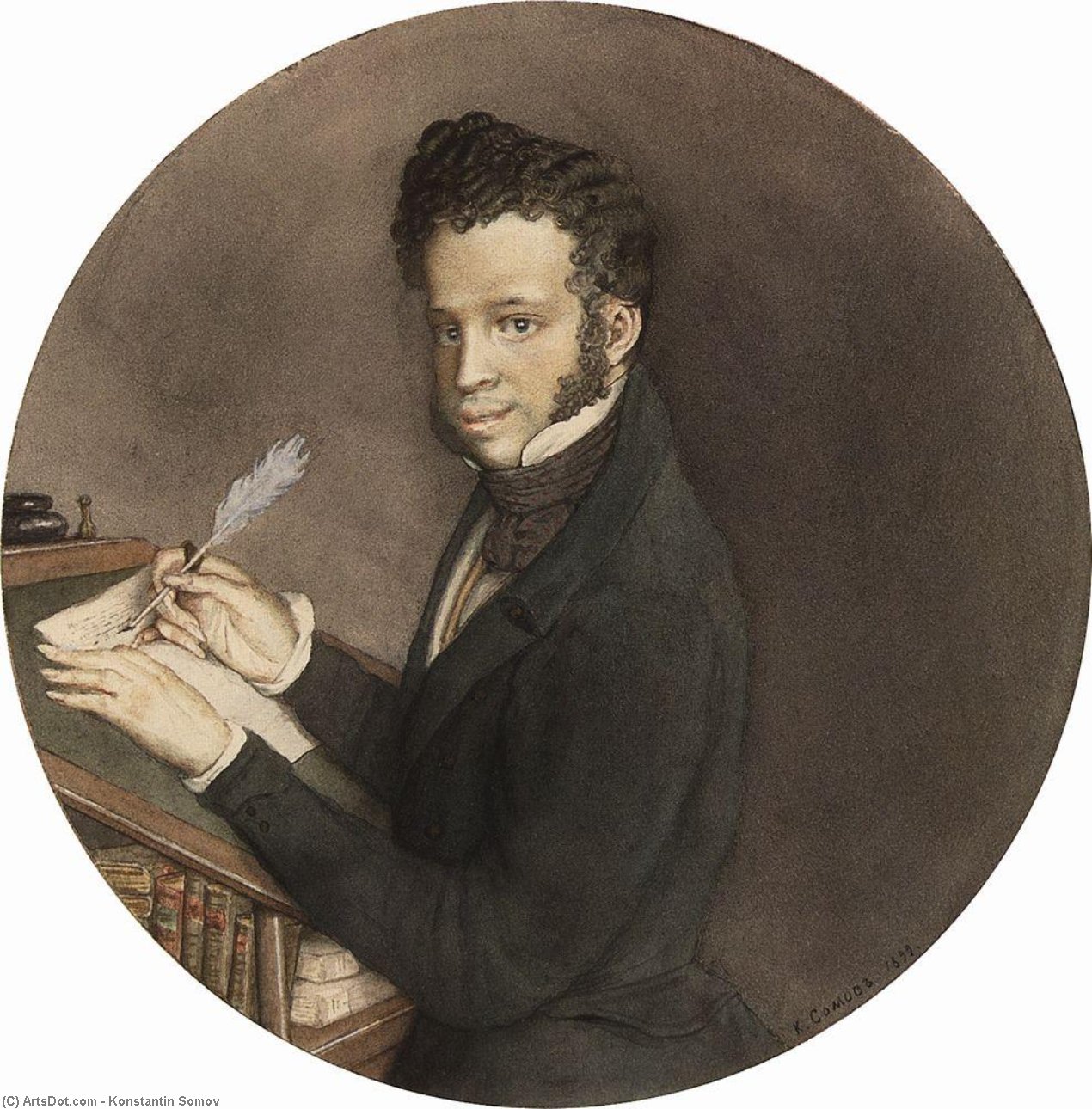 Wikioo.org – L'Enciclopedia delle Belle Arti - Pittura, Opere di Konstantin Somov - Alessandro Pushkin al lavoro