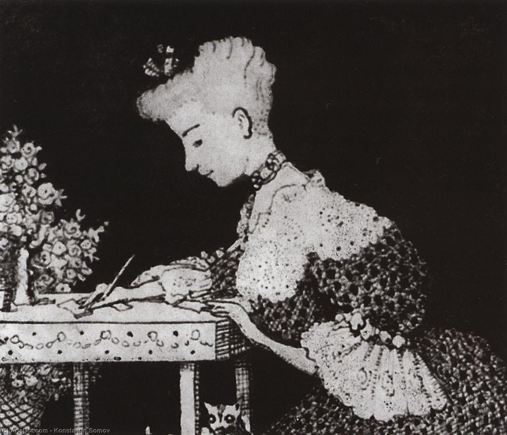 WikiOO.org - Enciklopedija dailės - Tapyba, meno kuriniai Konstantin Somov - The Lady behind the Desk (Anonymous Letter)