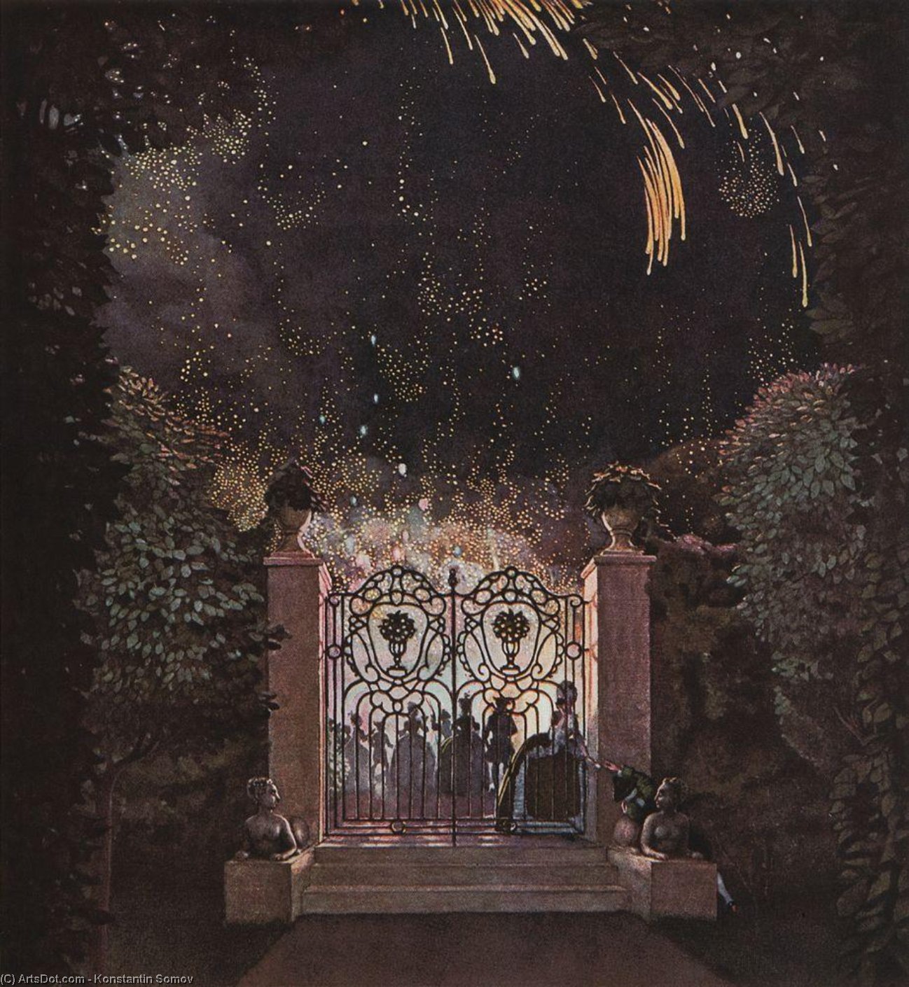 WikiOO.org – 美術百科全書 - 繪畫，作品 Konstantin Somov - 烟花 在  的  公园