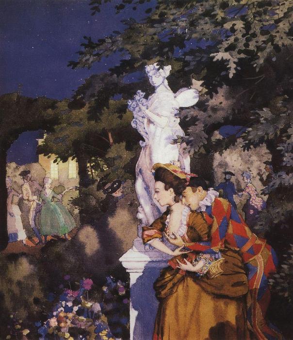 Wikioo.org - The Encyclopedia of Fine Arts - Painting, Artwork by Konstantin Somov - In Love with Harlequin