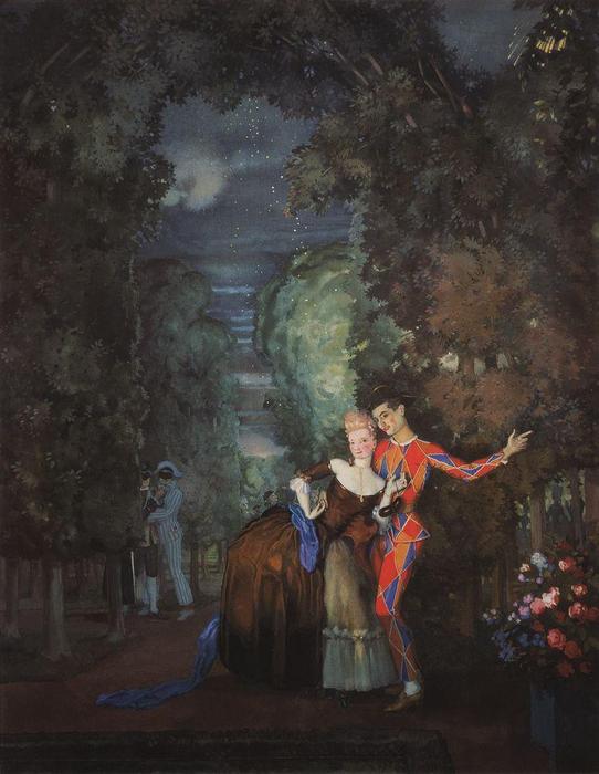 WikiOO.org - Encyclopedia of Fine Arts - Lukisan, Artwork Konstantin Somov - Lady and Harlequin