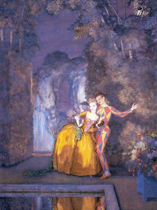 Wikioo.org - The Encyclopedia of Fine Arts - Painting, Artwork by Konstantin Somov - Lady and Harlequin (Fireworks )