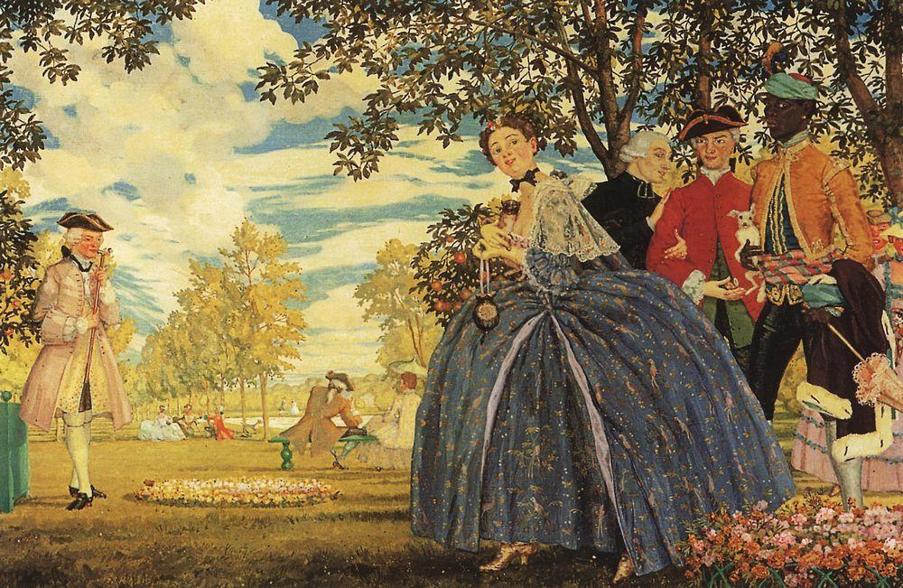 Wikioo.org - The Encyclopedia of Fine Arts - Painting, Artwork by Konstantin Somov - Figures in the Park