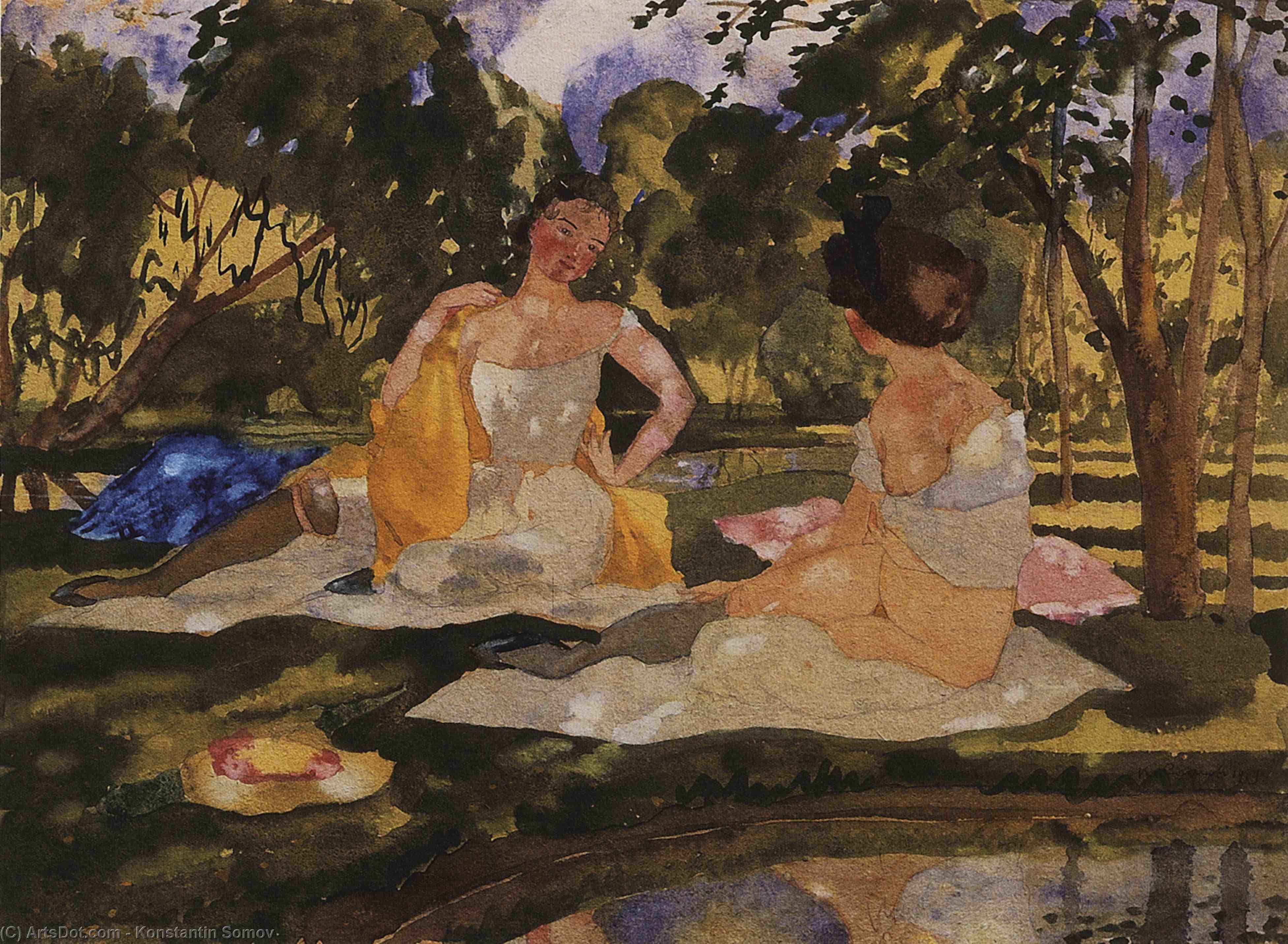 Wikioo.org - The Encyclopedia of Fine Arts - Painting, Artwork by Konstantin Somov - On the Grass