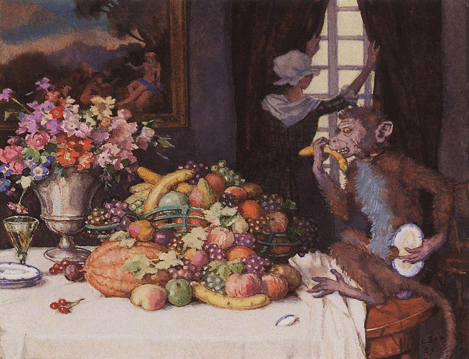 WikiOO.org - Εγκυκλοπαίδεια Καλών Τεχνών - Ζωγραφική, έργα τέχνης Konstantin Somov - A Greedy Monkey