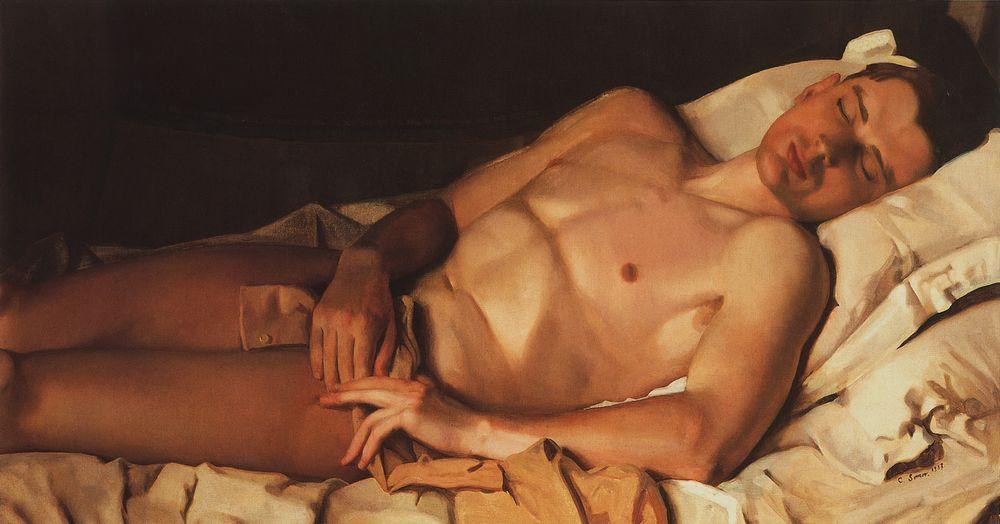 Wikoo.org - موسوعة الفنون الجميلة - اللوحة، العمل الفني Konstantin Somov - Naked Young Man (B. Snezhkovsky)