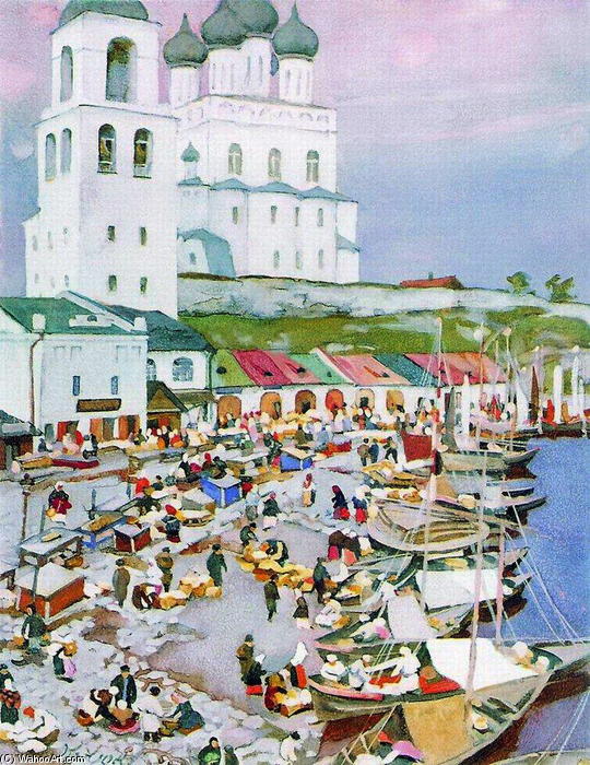 Wikioo.org - The Encyclopedia of Fine Arts - Painting, Artwork by Konstantin Yuon - Near The Pskov's Cathederal