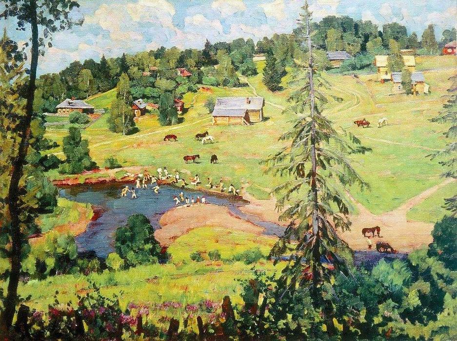 Wikioo.org - The Encyclopedia of Fine Arts - Painting, Artwork by Konstantin Yuon - July. Bathing