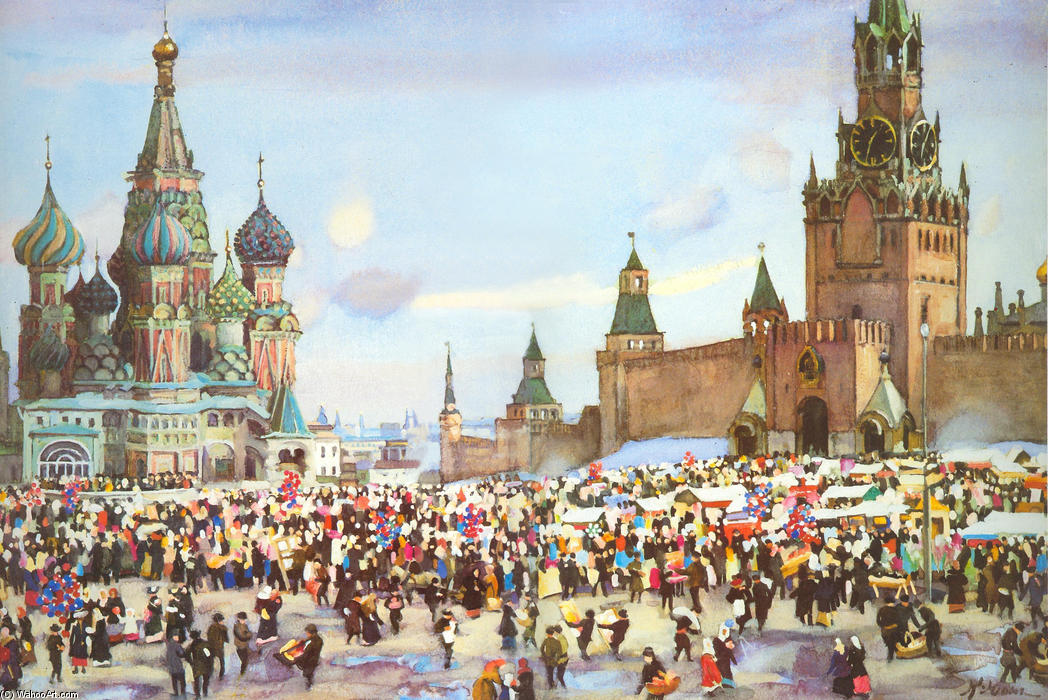 Wikioo.org - The Encyclopedia of Fine Arts - Painting, Artwork by Konstantin Yuon - Palm Sunday Bazaar on Red Square