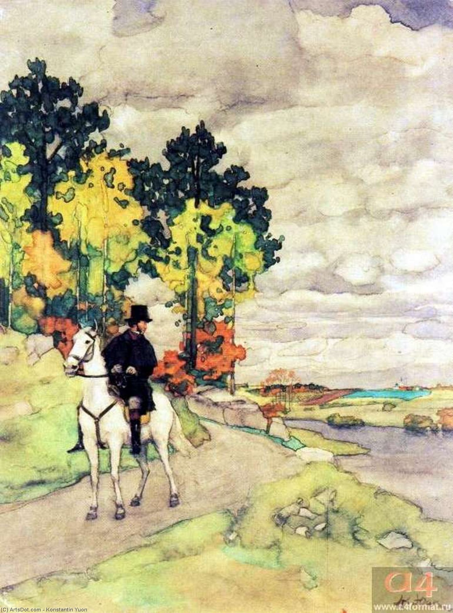 WikiOO.org – 美術百科全書 - 繪畫，作品 Konstantin Yuon - 普希金在马背上