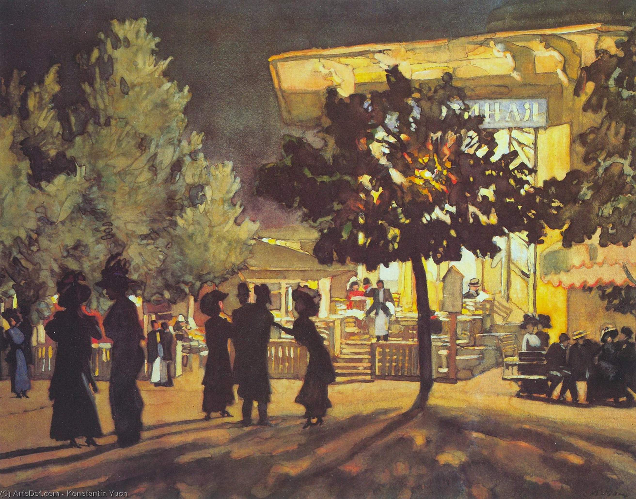 WikiOO.org - Encyclopedia of Fine Arts - Lukisan, Artwork Konstantin Yuon - The Night. Tverskoy Boulevard