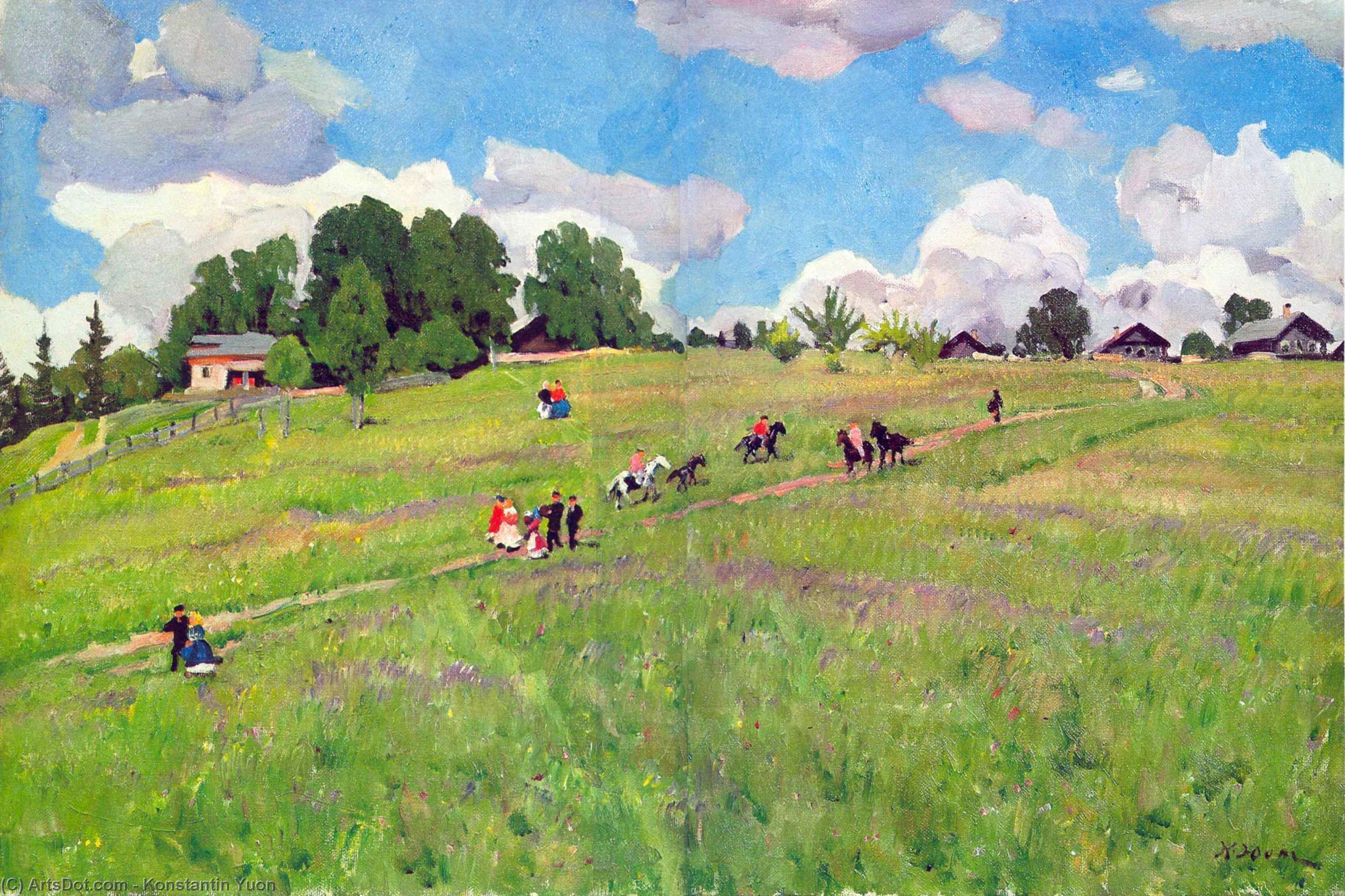 Wikioo.org – L'Enciclopedia delle Belle Arti - Pittura, Opere di Konstantin Yuon - il rurale vacanza . sul collina . Ligachrvo