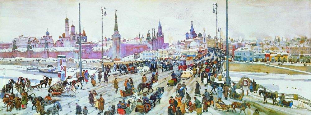 WikiOO.org - Enciklopedija dailės - Tapyba, meno kuriniai Konstantin Yuon - The Moskvoretsky Bridge