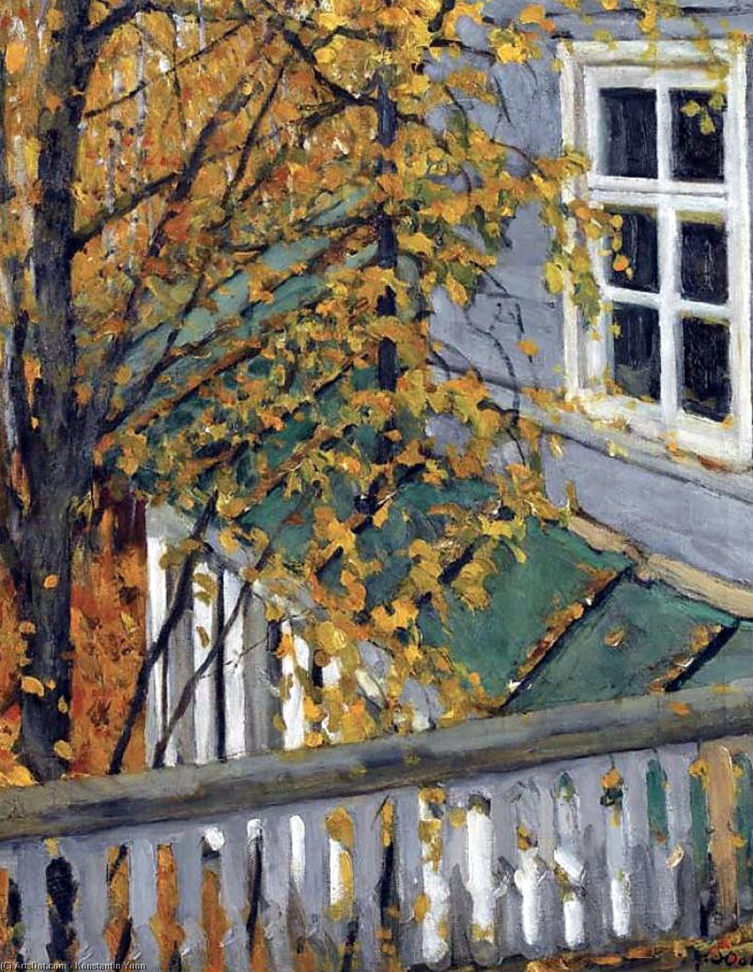 Wikioo.org – L'Encyclopédie des Beaux Arts - Peinture, Oeuvre de Konstantin Yuon - l automne vue  issus  au  Balcon