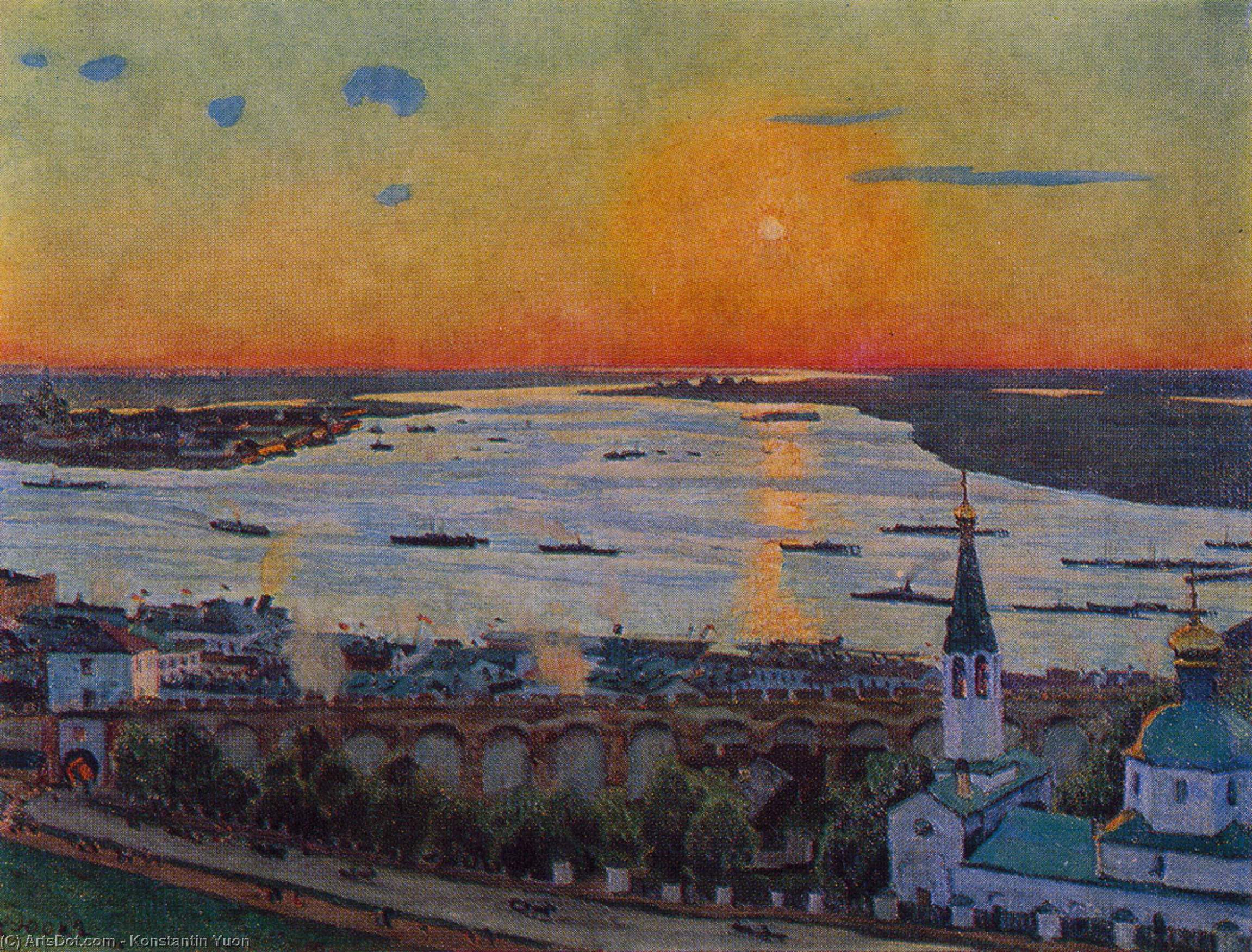 Wikioo.org – L'Enciclopedia delle Belle Arti - Pittura, Opere di Konstantin Yuon - il tramonto sul volga . nizhny novgorod