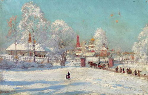 WikiOO.org - Enciclopedia of Fine Arts - Pictura, lucrări de artă Konstantin Yuon - Monastery in the snow
