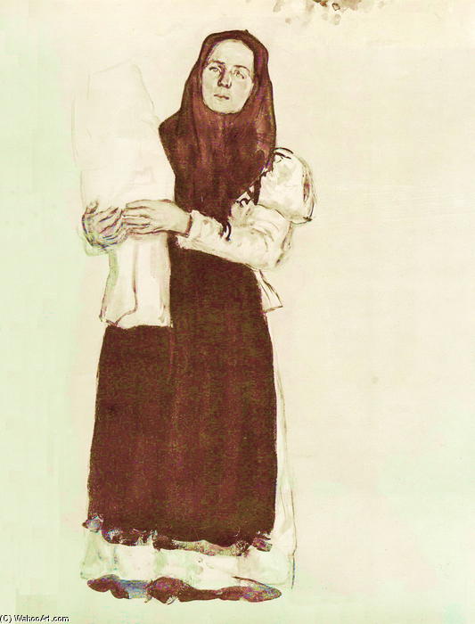 Wikioo.org - The Encyclopedia of Fine Arts - Painting, Artwork by Konstantin Yuon - A young peasant woman in a red scarf