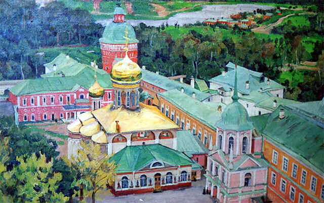 Wikioo.org - The Encyclopedia of Fine Arts - Painting, Artwork by Konstantin Yuon - Troitsky Cathederal in Troitse-Sergiyev Monastery