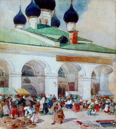 Wikioo.org - The Encyclopedia of Fine Arts - Painting, Artwork by Konstantin Yuon - The Market Outside the Khranilovs