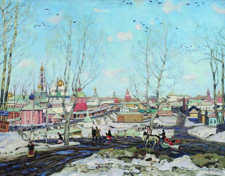 Wikioo.org – L'Enciclopedia delle Belle Arti - Pittura, Opere di Konstantin Yuon - Il Monastero della Trinità di Sergiyev in primavera