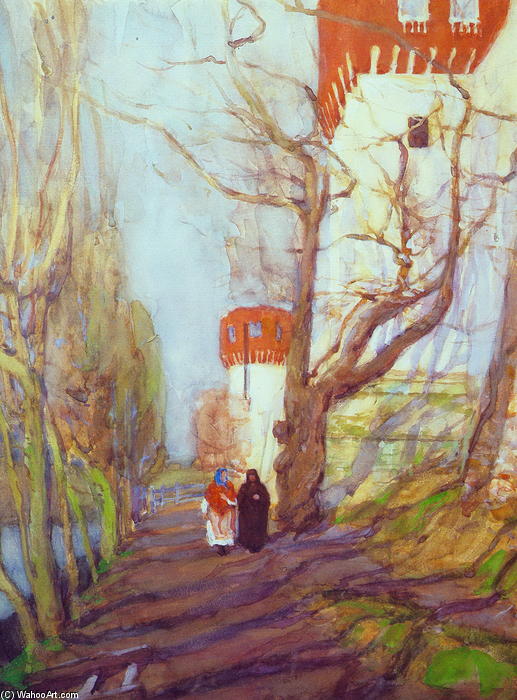 Wikioo.org – L'Enciclopedia delle Belle Arti - Pittura, Opere di Konstantin Yuon - vicino il `novodevichy` monastero in primavera