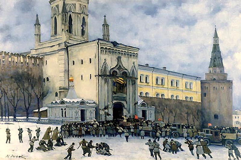 WikiOO.org - Enciclopedia of Fine Arts - Pictura, lucrări de artă Konstantin Yuon - Assault on the Kremlin in 1917